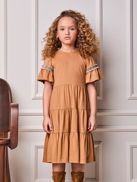 Vestido Infantil Menina Animê Marias com Mangas Franzidas