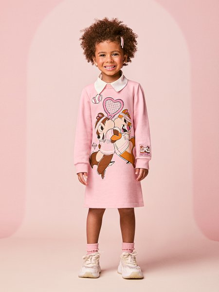 Vestido Infantil Menina em Moletom do Tico e Teco