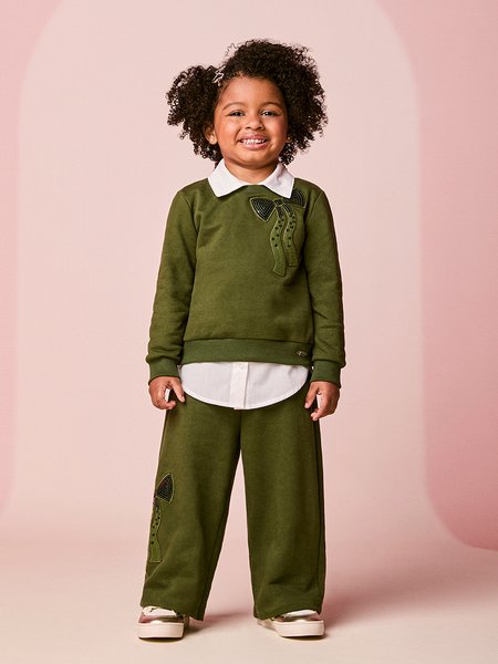 Conjunto Infantil Menina de Moletom com Laço de Paetê