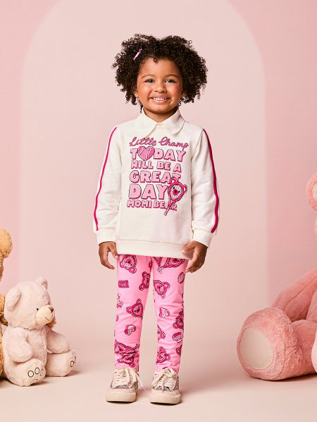 Conjunto Infantil Menina de Moletom de Ursinha com Strass