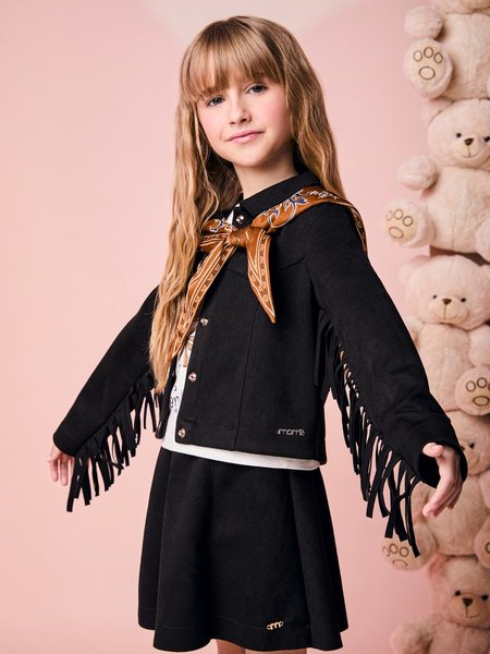 Jaqueta Infantil Menina de Suede com Franjas