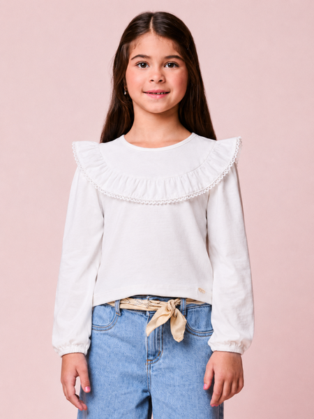 Blusa Menina Infantil com Babado e Renda