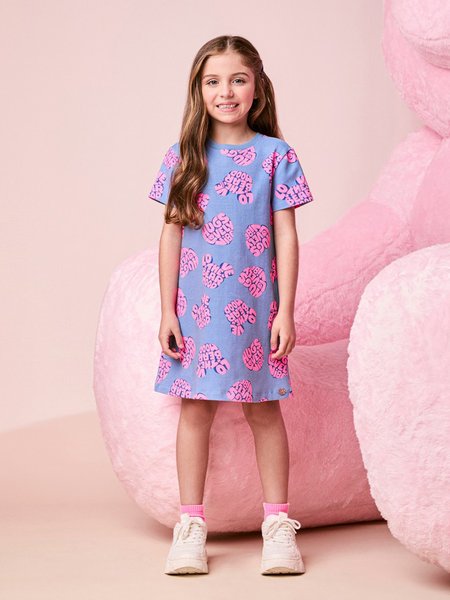 Vestido Infantil Menina Manga Curta Bear Cool