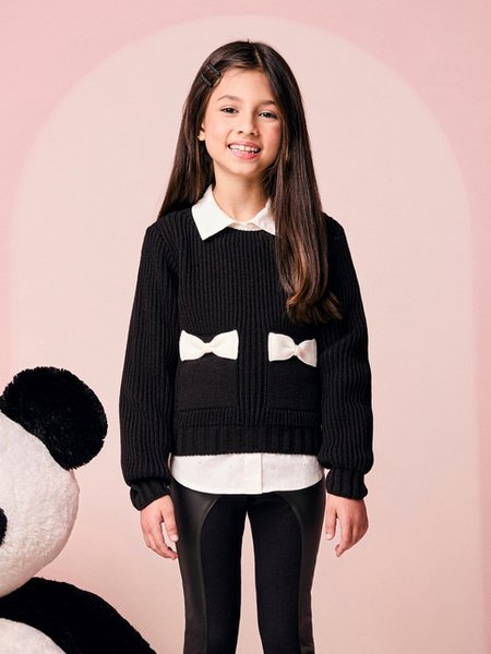 Casaco Infantil Menina de Tricot com Bolso