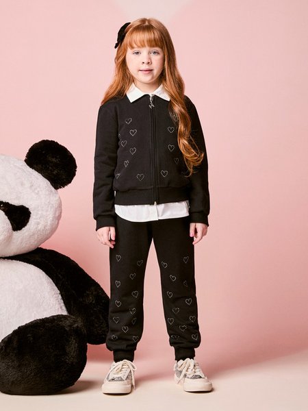 Conjunto Infantil Menina de Moletom com Strass de Coração