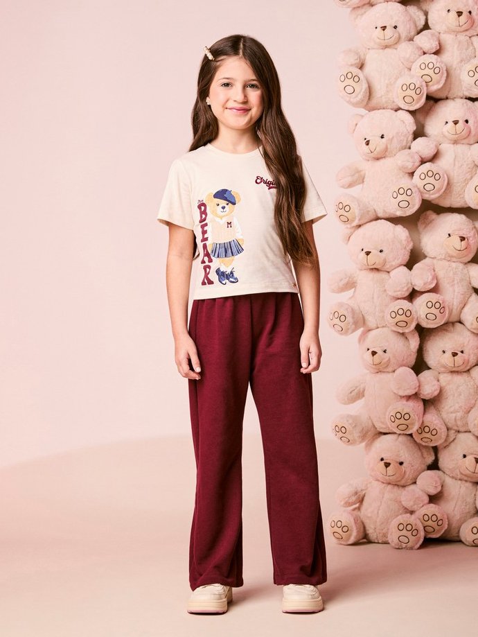Blusa Menina Infantil com Top Bordô deTricot