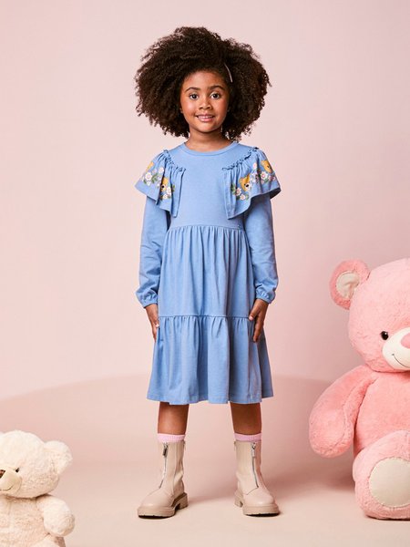 Vestido Infantil Menina de Ursinhos com Babado