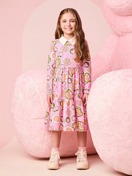 Vestido Infantil Menina com Estampa de Waffle Bear