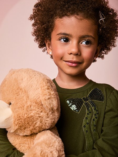 Vestido Infantil Menina Verde com Laço de Paetê