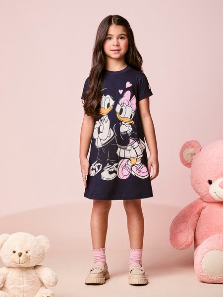Vestido Infantil Menina Manga Curta da Daisy e Donald