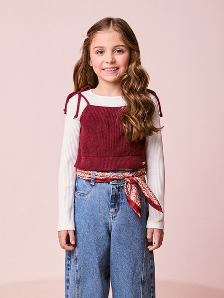 Blusa Menina Infantil com Top Bordô deTricot