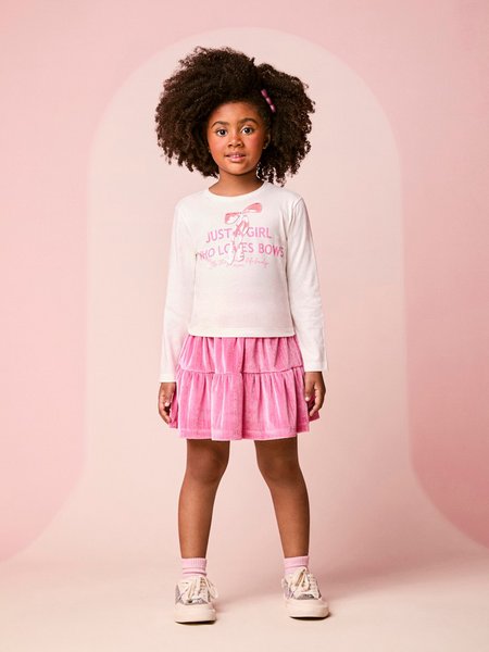 Conjunto Infantil Menina Manga Longa de Plush com Laço