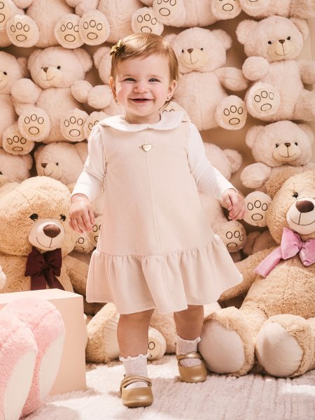 Conjunto Infantil Menina de Cotelê com Gola Bordada