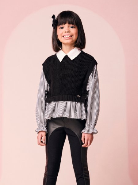 Colete Menina Infantil de Tricot com Camisa Listrada