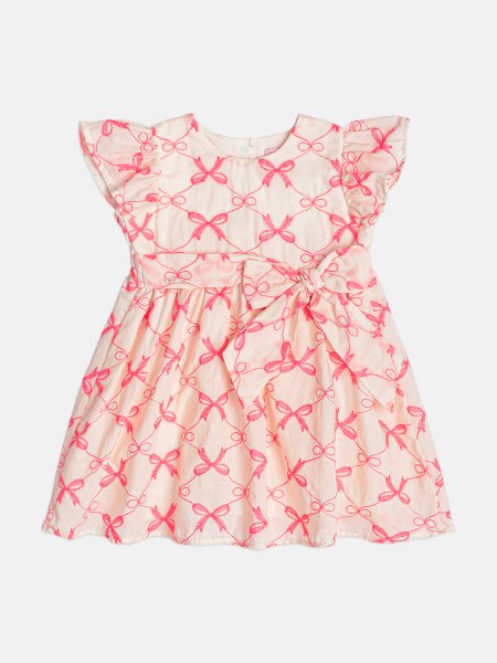 Vestido Infantil Menina de Laise com Bordado de Laços Neon Momi