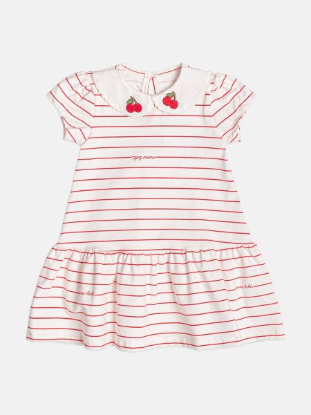Vestido Infantil Menina com Listras Vermelhas e Patch de Cerejas Momi