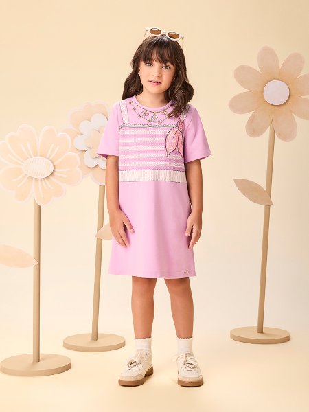Vestido Infantil Menina com Sobreposição Fake e Acessórios Momi