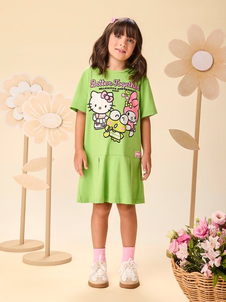 Vestido Infantil Menina com Pregas da Hello Kitty and Friends Momi