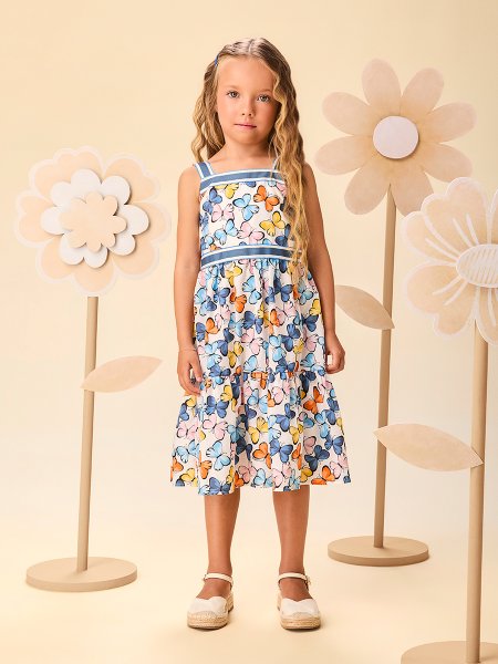 Vestido Infantil Menina de Bordoletas com Alças Finas Momi