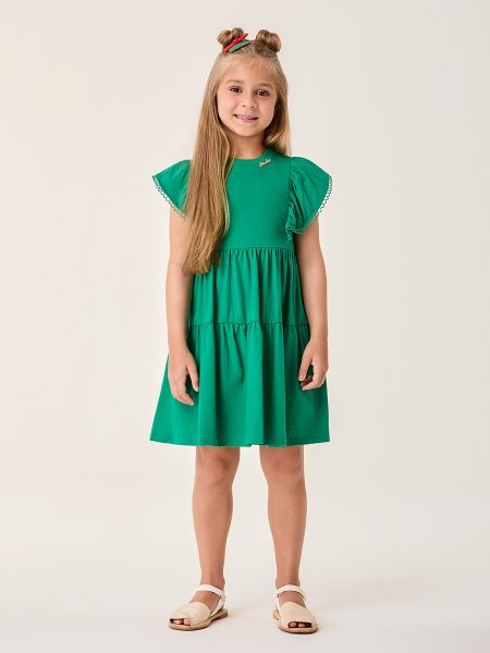 Vestido Infantil Verde com Babado de Rendinha Bimbi