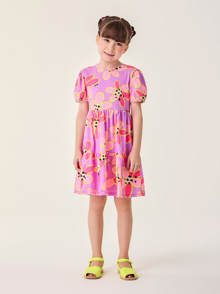 Vestido Infantil Lilás com Flores Bimbi