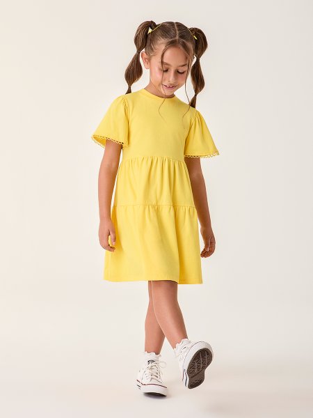 Vestido Infantil Amarelo com Babado de Rendinha Bimbi