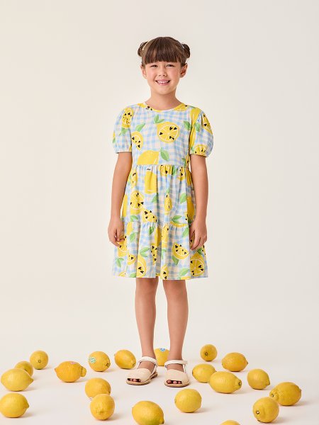 Vestido Infantil Xadrez com Limões Bimbi