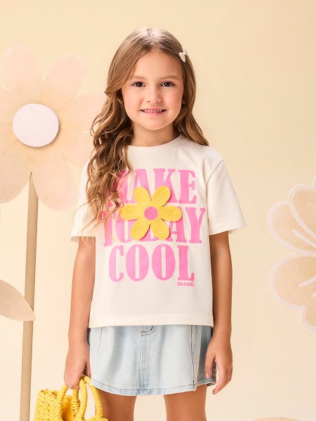 Blusa Infantil Menina Cool com Flor de Tricot Momi