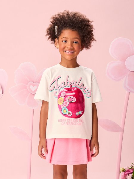 Blusa Infantil Menina de Maçã com Selinhos e Strass Momi