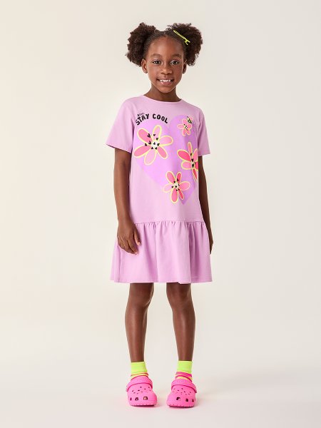Vestido Infantil Lilás com Flores Bimbi
