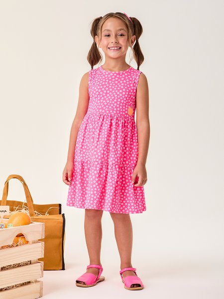 Vestido Infantil Rosa Neon de Poá Bimbi