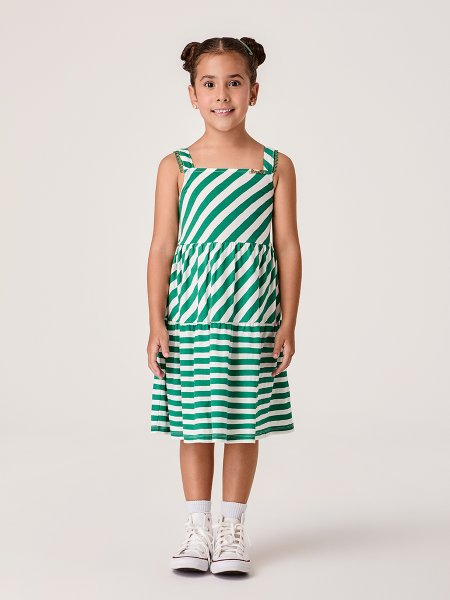 Vestido Infantil com de Listras Verdes Bimbi