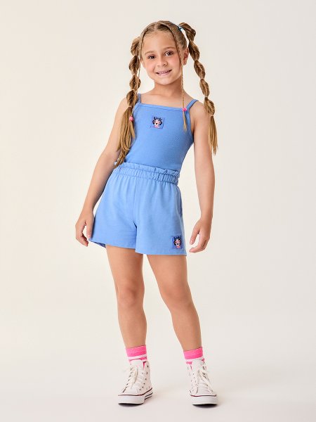 Conjunto Infantil Menina Clochard Azul com Alças Bimbi