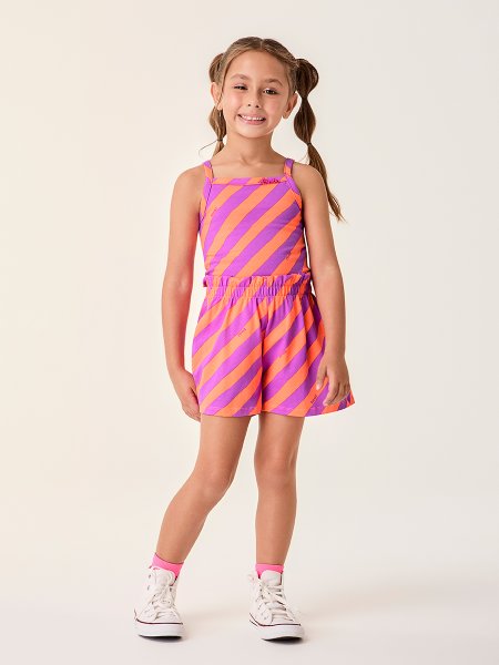 Conjunto Infantil Menina Clochard com Listras Neon Bimbi