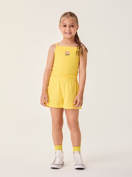 Conjunto Infantil Menina Clochard Amarelo com Alças Bimbi