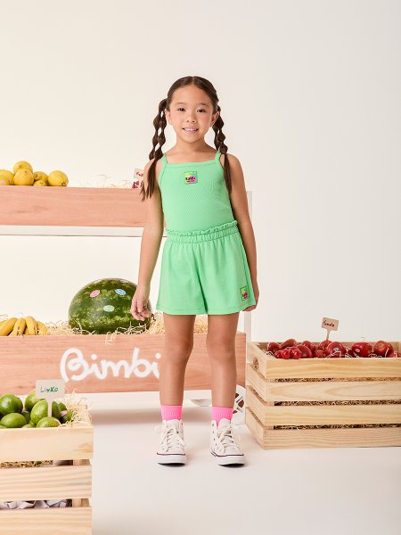 Conjunto Infantil Menina Bimbi Clochard Verde Menta com Alças Finas