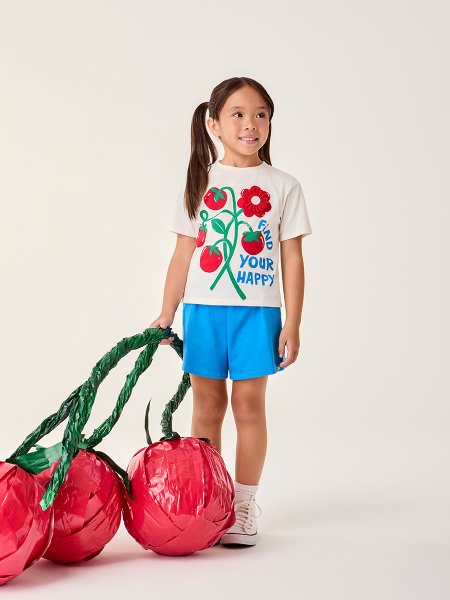 Conjunto Infantil Menina Bimbi Find Your Happy com Tomates e Bordado