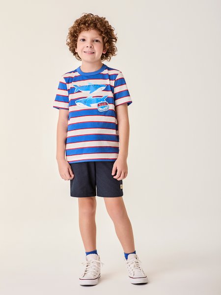 Camiseta Infantil Menino Shark com Listras Bimbi