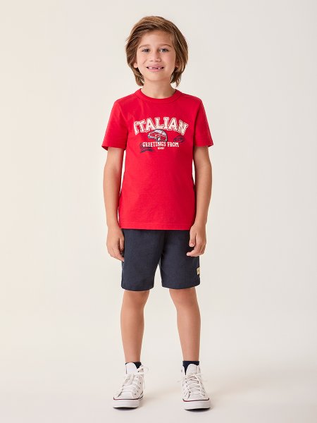 Camiseta Infantil Menino Bimbi Vermelha Italian Greetings From Bimbi