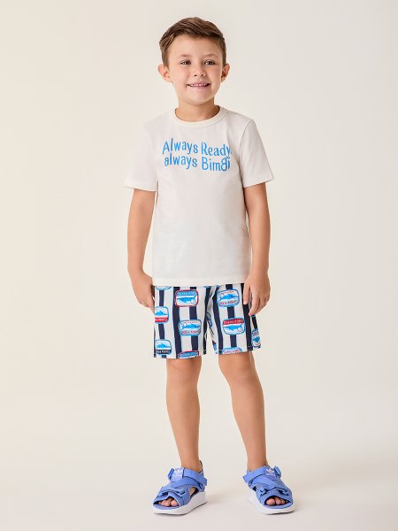 Conjunto Infantil Menino com Listras e Selos Bimbi
