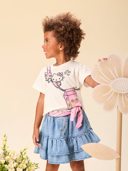 Blusa Infantil Menina com Estampa de Bolsinha da Hello Kitty com Strass Momi
