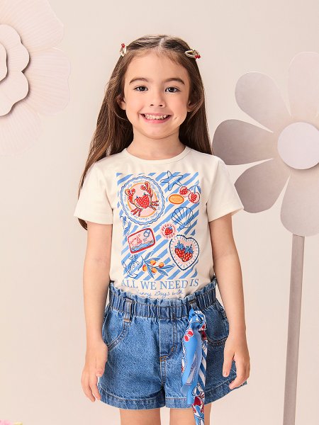 Blusa Infantil Menina Verão Europeu com Strass Momi