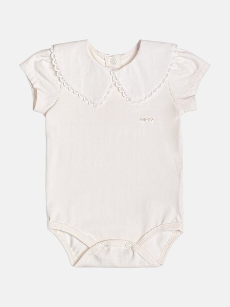 Body Infantil Menina Off White com Gola de Renda Ondinhas Momi