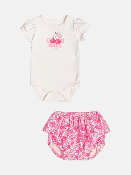 Conjunto Infantil Menina de Cerejas Pink com Strass e Babado Momi