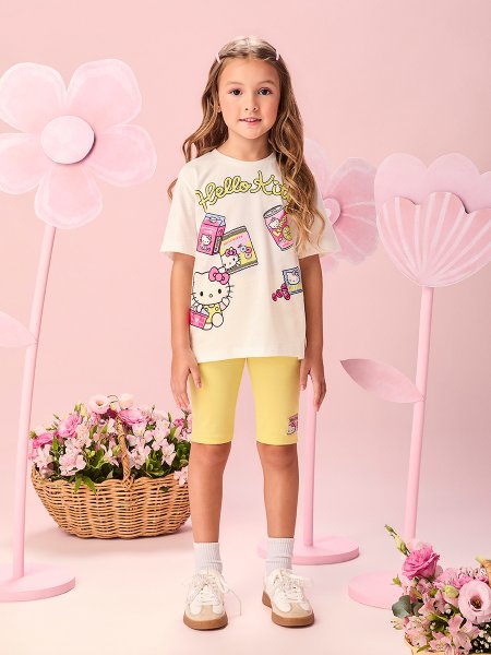 Conjunto Infantil Menina Hello Kitty Shopping com Strass Momi