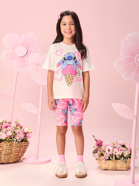 Conjunto Infantil Menina do Stitch Ice Cream com Strass Momi