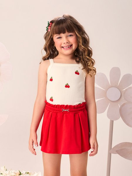 Regata Infantil Menina Off White com Patchs de Cerejas Momi