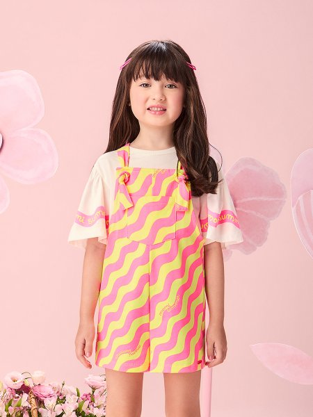 Jardineira Infantil Menina Neon Waves Momi