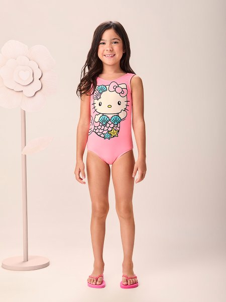 Maiô Infantil Menina da Hello Kitty Sereia com Proteção UV Momi