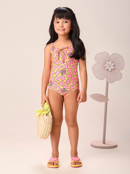 Maiô Infantil Menina Heart Fruits com Amarração e Proteção UV Momi